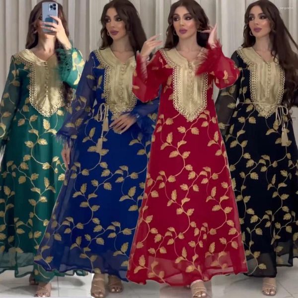 Roupas étnicas Abaya para Ramadan Gurban Festival Árabe Dubai Embroiled Decal Dress Museu Cintura Robe Muçulmano Médio Oriente Mulheres