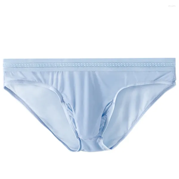 Cuecas masculinas sexy gelo seda briefs elástico u-bulge copo tanga transparente respirável sem costura roupa interior macio suave sólido troncos curtos