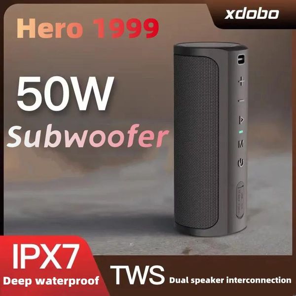 Alto-falantes 50W de alta potência sem fio Bluetooth coluna de som ao ar livre à prova d'água alto-falante portátil super bass subwoofer suportando AUX TF USB BT