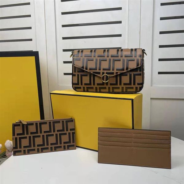 Uygun fiyatlı üç parçalı set tek omuz çantası cüzdan çanta iki çıkarılabilir iç çantalar 8 kart yuvaları 3 renk el boyalı 252s