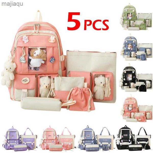 Backpacks 5 Pcs Sets Harajuku Kawaii Kids School Backpack Cute Women's Bagpack Bookbag Laptop Bag For Teenage Girls Students Bag Rucksack