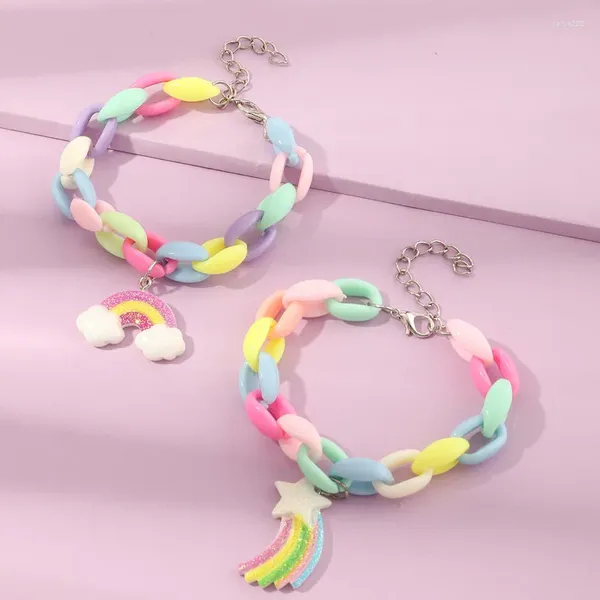 Braccialetti a maglie 2 pezzi Bracciale arcobaleno kawaii per bambini Catena a stella color caramello acrilico per ragazze