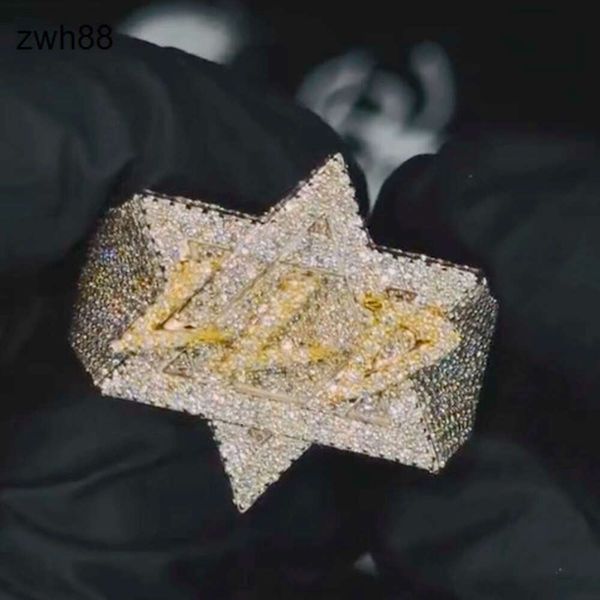 Schmuckdesigner Personalisierter kubanischer Link Ring Custom Star Letter Hip Hop Out Moissanite Diamond 925 Silbermänner Gold RinghipHop