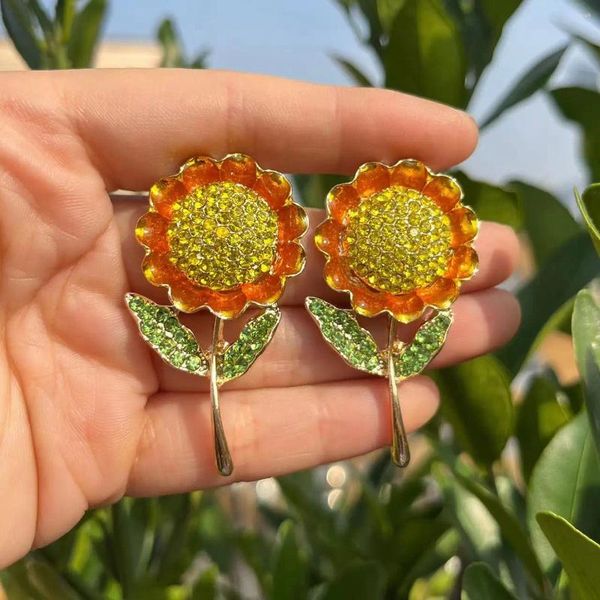 Orecchini pendenti 2024 Girasole per ragazze con strass brillanti e carini