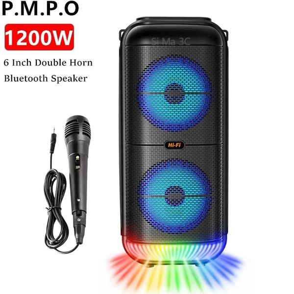 Lautsprecher im Freien drahtlos tragbare Bluetooth -Lautsprecher 1200W Peak Power Column Super Bass 6inch Dual -Lautsprecher mit Mikrofonlautsprecher TF CA