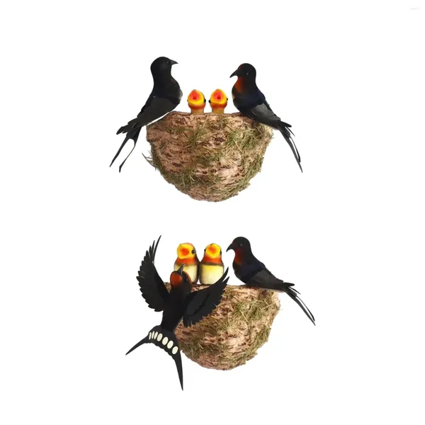Decorazioni da giardino Simulato nido di rondine Creativo fatto a mano Micro paesaggio Decorazione da esterno Cortile con uccellini Scultura Uccello artificiale