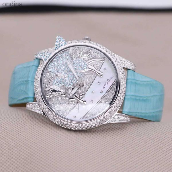 Andere Luxus Einhorn Melissa Damen Strass Kristall Fashion Hour Echtleder Armband Uhr Mädchen Geburtstag Geschenkbox YQ240122