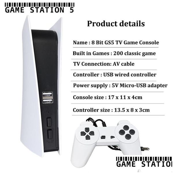 Altri giocattoli Sconto del 50% Console per giochi TV Scatola da 8 bit con 200 giochi classici Uscita AV Gs5 Stazione di mini giochi video retrò Controller doppio cavo Othye