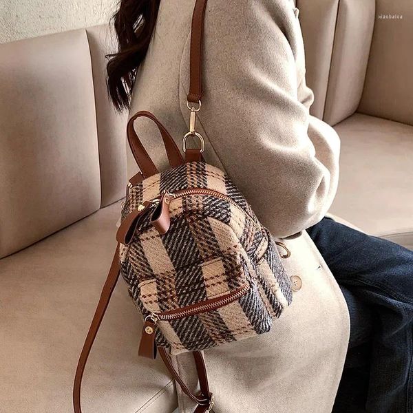 Schultaschen Retro Plaid Mini Rucksack Damen Frühling/Sommer 2024 Mode Koreanische Ausgabe Vielseitig Eine Schulter Klein