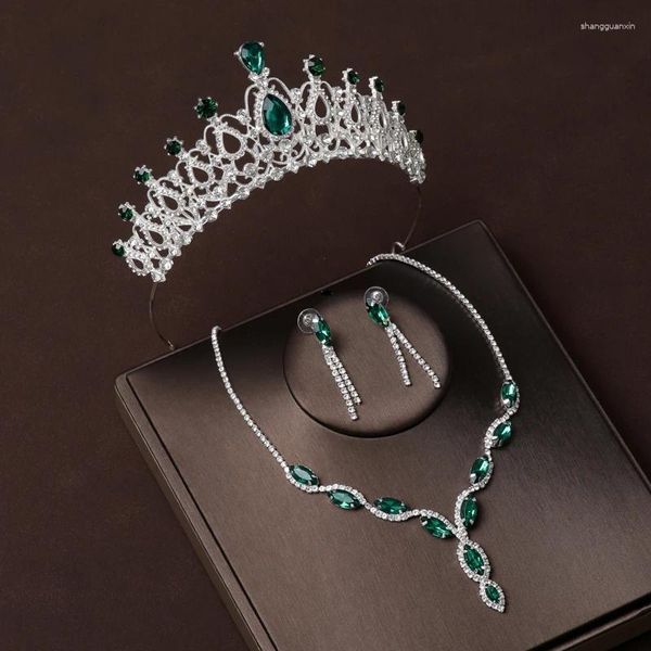 Заколки для волос Itacazzo, свадебный головной убор, комплект из четырех головных уборов с короной, ожерелье, серьги зеленого цвета, женские модные вечерние диадемы