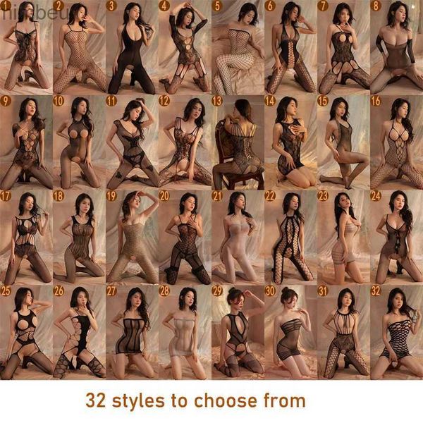 Set sexy donna sexy crotchless lingerie erotica porno rete a rete body femminile elasticizzato con apertura sul cavallo porno teddy scava fuori bodystockingsL240122