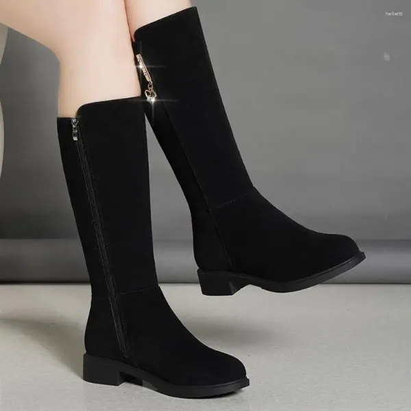 Botas Calçado Meia Alta Strass Sapatos para Mulher Mid Bezerro Feminino Elegante com Salto Baixo Primavera Outono Goth Y2K