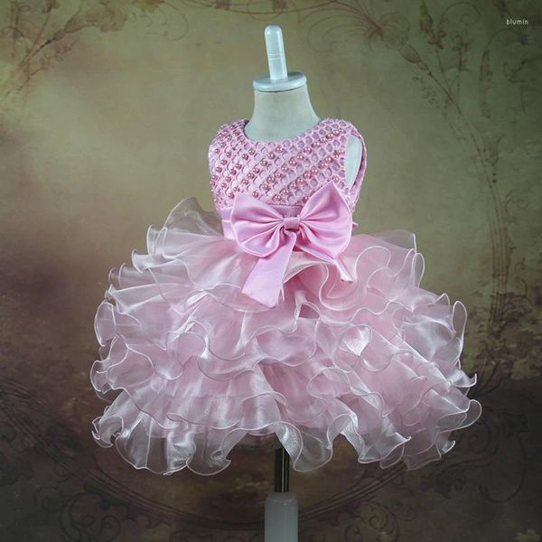 Abiti da ragazza Abito da principessa per bambini Abito da ballo per neonato con perle a strati Vintage Vestido Festa di compleanno Regalo Abito da ballo 0-24 mesi Abbigliamento per bambini