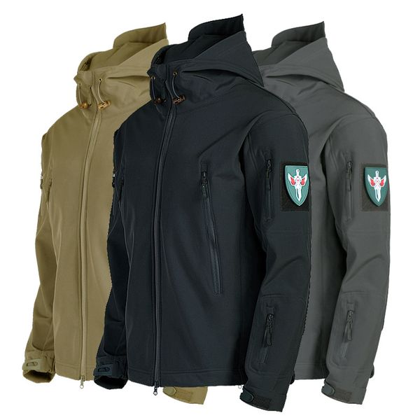 Военная уличная куртка, мужская куртка из кожи акулы, мягкая оболочка, тактическая водонепроницаемая и ветрозащитная армейская боевая куртка, мужская куртка-бомбер с капюшоном