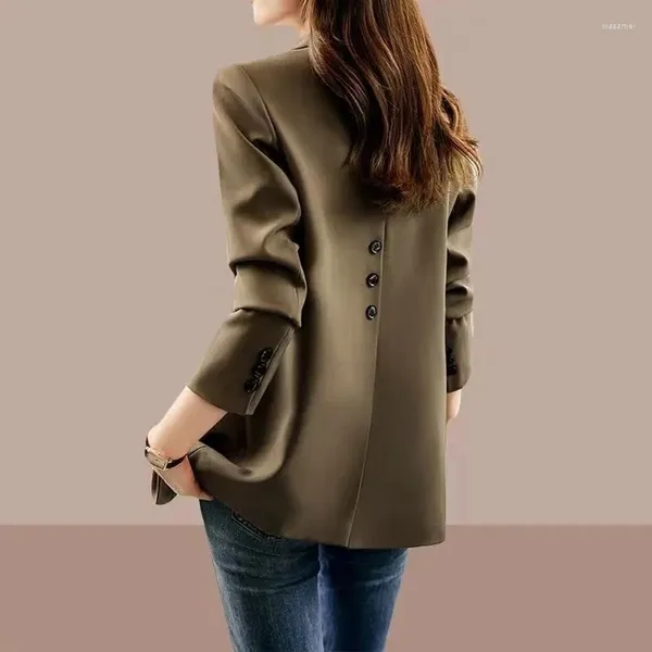 Frauen Trenchcoats 2024 Grün Blazer Formale Mantel Weibliche Lange Hülse Single Button Gerade Jacke Büro Damen Arbeitskleidung