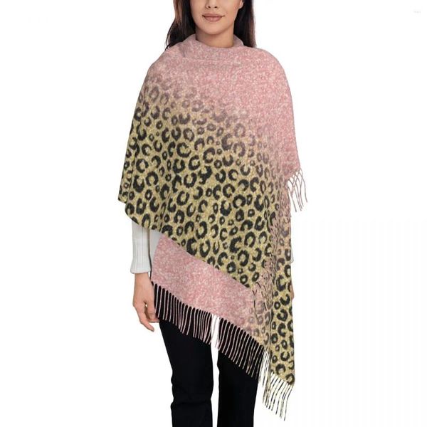 Lenços rosa ouro glitter preto leopardo cachecol para mulheres inverno outono pashmina xale envoltório textura grande leve