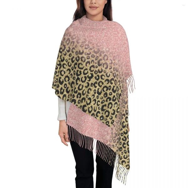 Sciarpe Sciarpa leopardata nera glitter oro rosa per donna inverno autunno scialle Pashmina avvolgente texture spot grande leggera