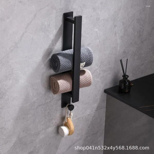 Set di accessori da bagno Portasciugamani nero Portasciugamani da bagno con spazio per ganci Supporto per riporre la cucina in alluminio a due vie