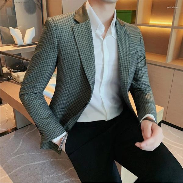 Abiti da uomo Autunno Blazer da uomo 2024 Abito da fiore causale in cotone e lino Smart Slim Fit Abito scozzese Giacca da uomo Masculino Cappotto 4XL