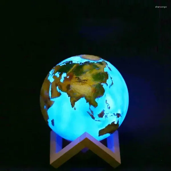 Luci notturne Lampada con stampa 3D Luna Terra 16 colori Cambiano luce a LED per la decorazione domestica Tavolo da oceano Scrivania Regali per bambini