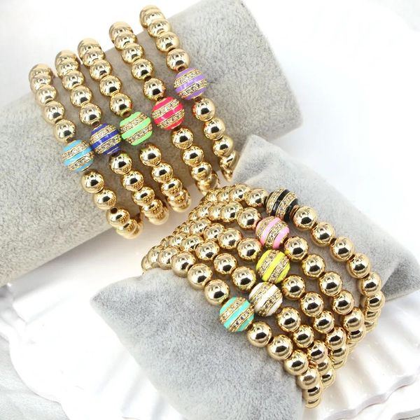 Braccialetti 5 pezzi, delicato braccialetto a catena con perline di rame smaltato color oro, regalo femminile di gioielli con braccialetto rotondo vintage con palla da discoteca