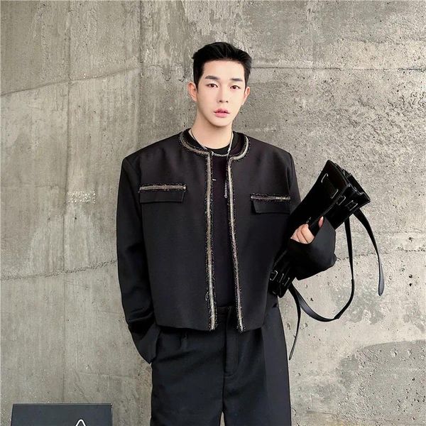 Мужские куртки SYUHGFA Одежда 2024 Весенний индивидуальный дизайн Короткое стильное свободное пальто без воротника Корейская уличная одежда