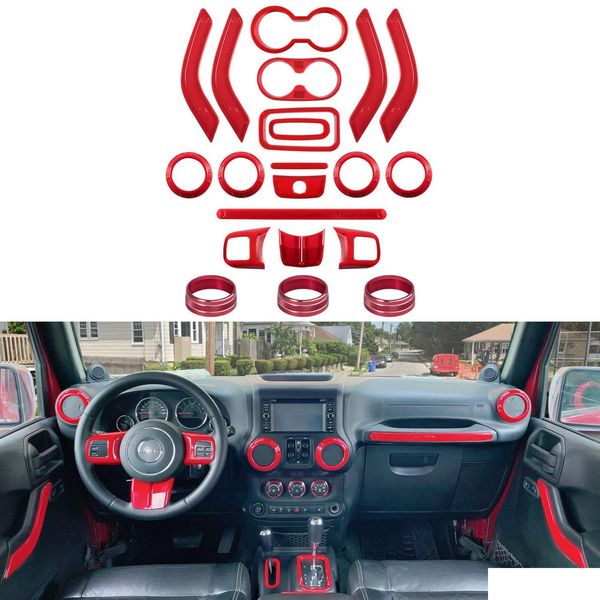 Outros acessórios interiores Volante Centro Console Guarnição Botões de mudança de marcha Quadro Saída de ar Er Fit para Jeep Wrangler Jk Jku 2011- Dhjon