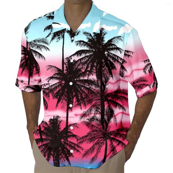 Herren-T-Shirts, kurzärmelig, lässiger Stil, 3D-Druck, Strand, Kokosnuss, Sonnenuntergang, Strandmode, Kunst, digital, für Frühling und Herbst