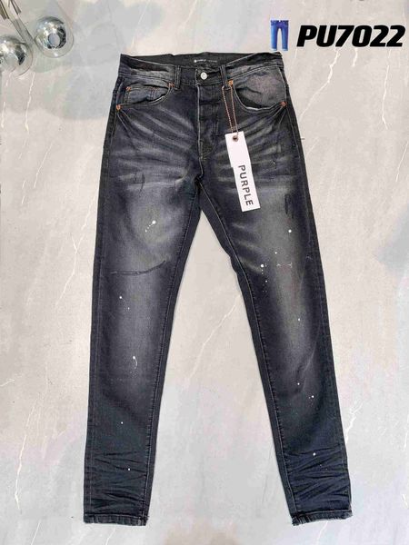 Jeans viola Designer Stack Pantaloni da uomo Strappati Street Brand Patch Hole Gamba dritta Moda Hip Hop Abbigliamento 24