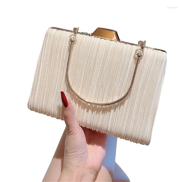 Abendtaschen Damen Elegante Plissee Tasche Top Griff Clutch Bankett Party Handtasche mit abnehmbarem Kettenriemen Umhängetasche Schulter