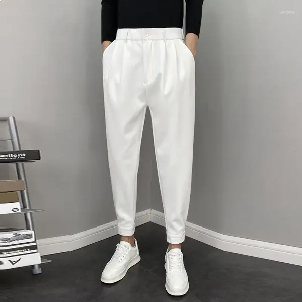 Calças masculinas homens casual plus size cor sólida calças retas masculino solto cintura elástica na moda estilo coreano streetwear 2024 v11