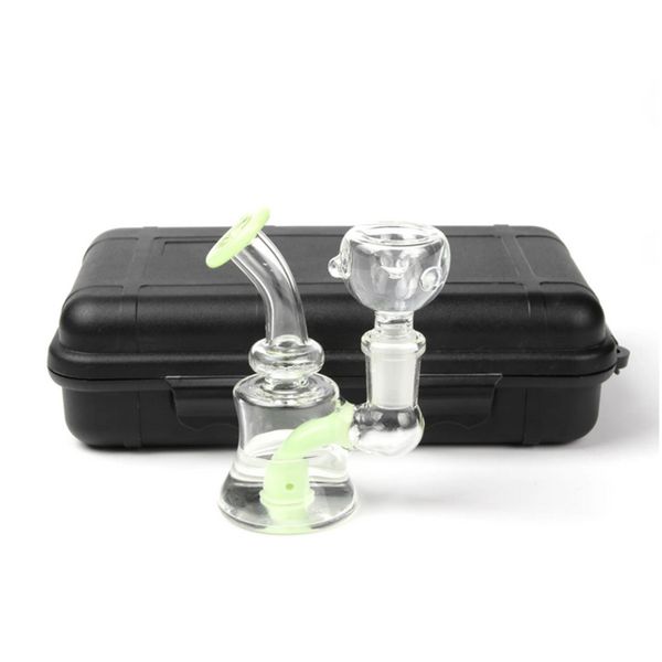 Mini vidro grosso 5 em 1 copo tubos de água bongs kit de cachimbos com tigela de quartzo shisha tabaco bong dab plataformas petrolíferas filtro de fumaça caixa de plástico