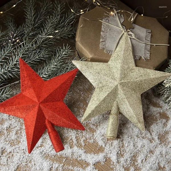 Decorações de Natal Amazon Plástico Ouro Pó Cinco Pontas Estrela Árvore Decoração Pingente Top