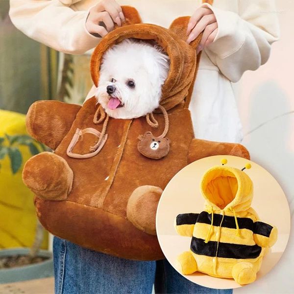 Bolsa transportadora para cães, inverno, lã, animal de estimação, formato de animal fofo, respirável, quente, filhote de cachorro, transportadores ajustáveis