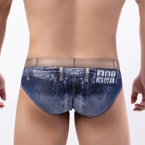 Cuecas Mens Sexy Fuuny Impresso Briefs Biquinis 3D Imprimir Jeans Shorts Troncos Hip Lift Suave Elasticidade Cueca Respirável Casual Thong