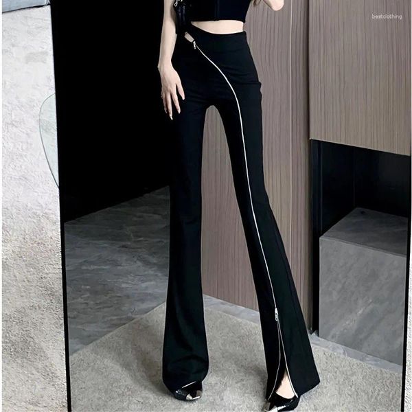 Damesbroek WDMSA Hoge taille Dames Koreaanse mode Sexy uitlopende broek met ritssluiting Zwart Slank voor straatkleding