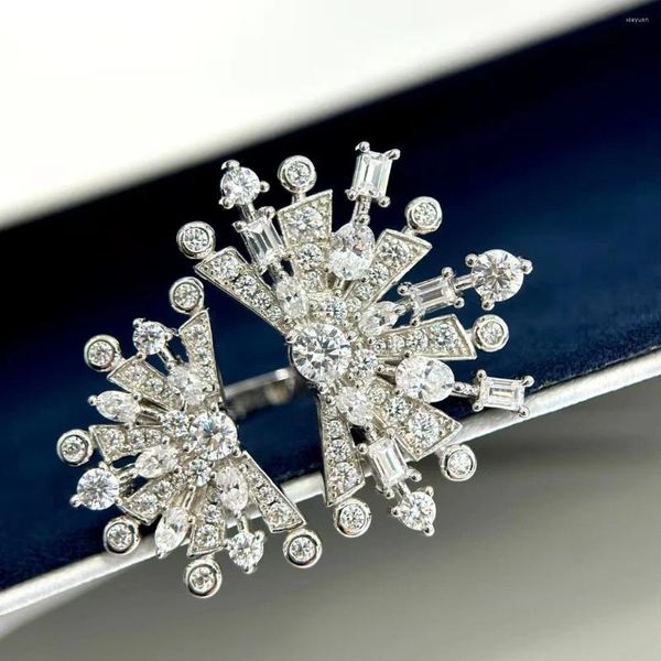 Cluster Anéis 2024 Tendência Marca Presentes de Aniversário Jóias Ajustáveis para Mulheres Pure 925 Sliver Elegante Charmoso Flocos de Neve Estrelados