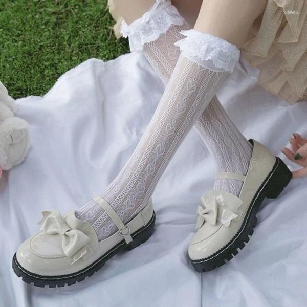 Donne calzini in pizzo calze a fissaggio fischia fresco jk girl ginocchio giapponese lolita floreale lunghe donne estate harajuku accessori bianche