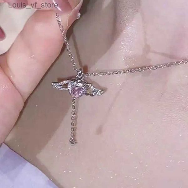 Anhänger Halsketten Kpop Fee Flügel Rosa Herz Kristall Anhänger Halskette Y2K Egirl Emo Frauen Herz Schlüsselbein Kette Choker Mode Schmuck Geschenke H24112