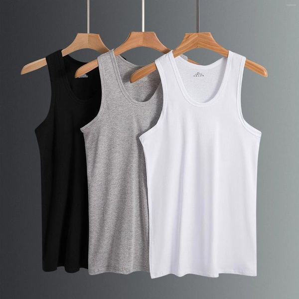 Homens Tanques 3 Pcs Homens Coletes Musculares Algodão Mens Roupa Interior Sem Mangas Top Colete Sólido Undershirts Gymclothing Musculação