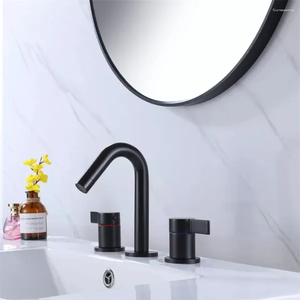 Rubinetti per lavandino del bagno Rubinetto in ottone di alta qualità Lavabo in rame nero freddo 2 maniglie Lavabo a 3 fori Design moderno