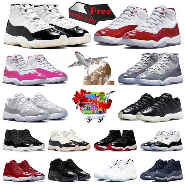 com caixa jumpman 11 11s sapatos de basquete Gratidão Cereja Cool Cinza Rosa Napolitano Meia-Noite Marinha Criado Cimento Cinza jumpman11s mens treinadores mulheres tênis esporte