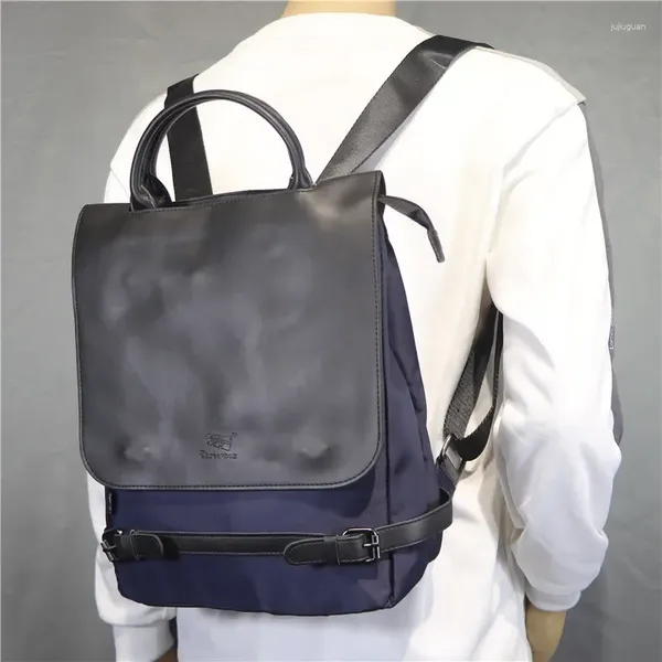 Sacos escolares moda masculina náilon mochila de couro sintético campus estilo portátil japonês mochila mão transportar para homens