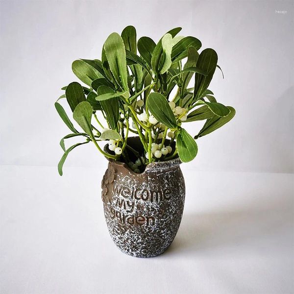 Flores decorativas 22/23/30cm planta verde artificial simulação folhas bagas diy arranjo floral acessórios casa decoração da sala de estar