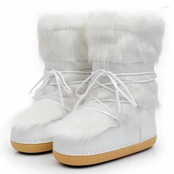 Botas 2024 Mulheres Impermeáveis PU Design Pelúcia Sapatos Ao Ar Livre Meninas Espaço Inverno Neve Grosso