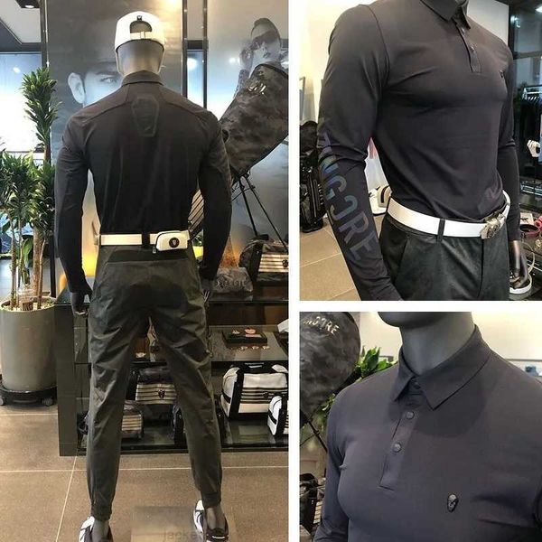 Camisas pólo de golfe masculinas que absorvem umidade, camisa leve casual de manga comprida