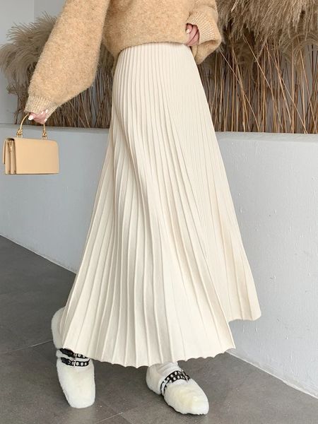 TIGENA трикотажная длинная юбка-макси женская осень-зима повседневная однотонная толстая теплая трапециевидная юбка длиной до щиколотки с высокой талией женские женские 240123