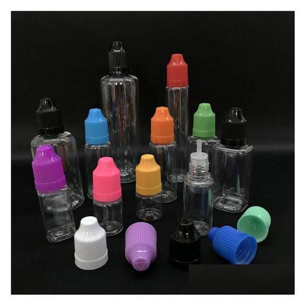 Bottiglie da imballaggio all'ingrosso 5 ml 10 ml 15 ml 20 ml 30 ml 50 ml contagocce in plastica vuota e liquida con tappi di bottiglia a prova di bambino punte degli aghi 500 pezzi Dhjzd