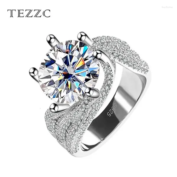 Küme Yüzük Tezzc Premium Moissanit Yüzük Kadınlar için 925 STERLING Gümüş D ​​Renk VVS1 Diamond Lüks Kalite Nişan Düğün Band