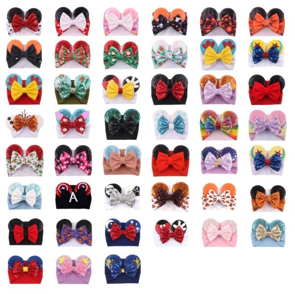 Bonito grande arco largo bebê meninas headbands lantejoulas mouse orelha menina acessórios de cabelo 59 cores feriados maquiagem hairbands bj